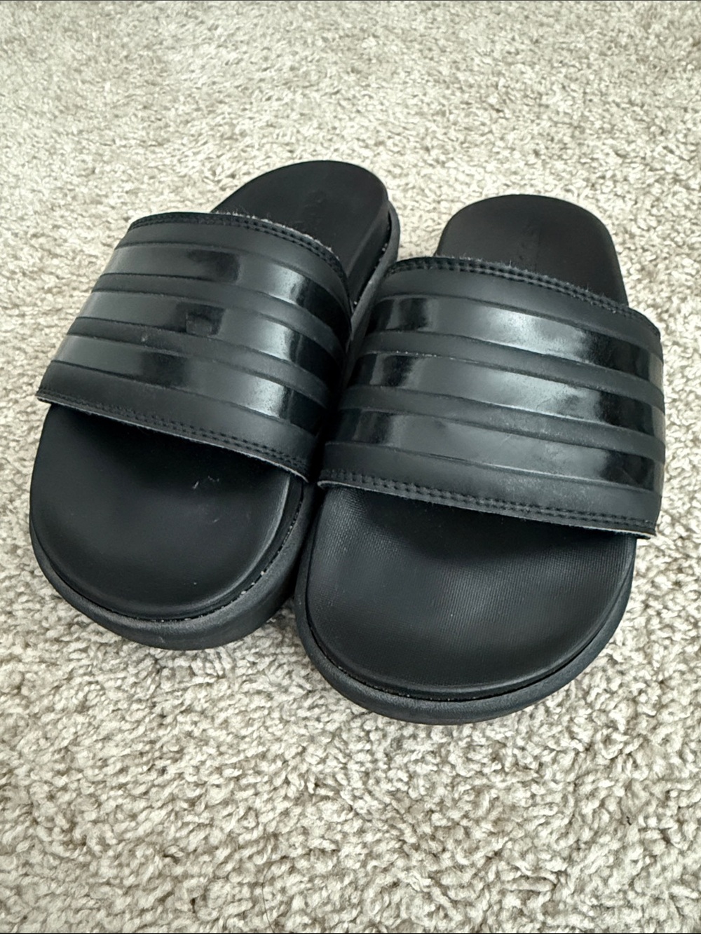 Adidas women's platform Black Slides with Three-Stripe Strap